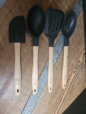 Rae Dunn Wood Handle Black Silicone Kitchen Utensil Set - 4 Piece